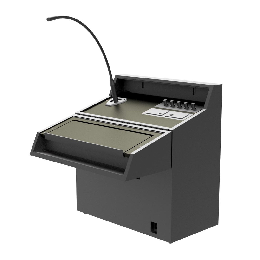 Tabletop Lectern with Built-In Sound System and Wireless Mic, speaker side with controls