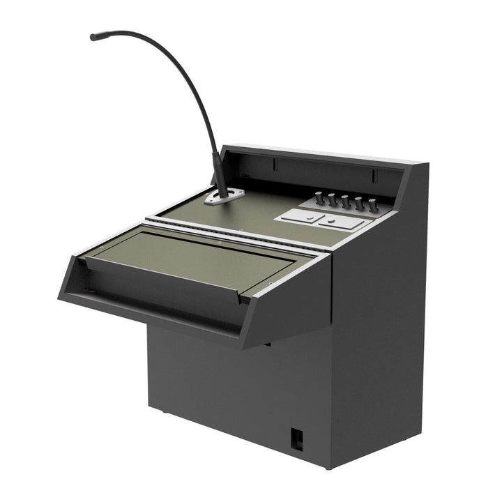 Tabletop Lectern with Built-In Sound System and Wireless Mic, speaker side with controls