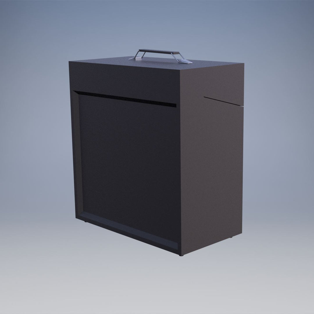Tabletop Lectern with Built-In Sound System and Wireless Mic, closed for carrying