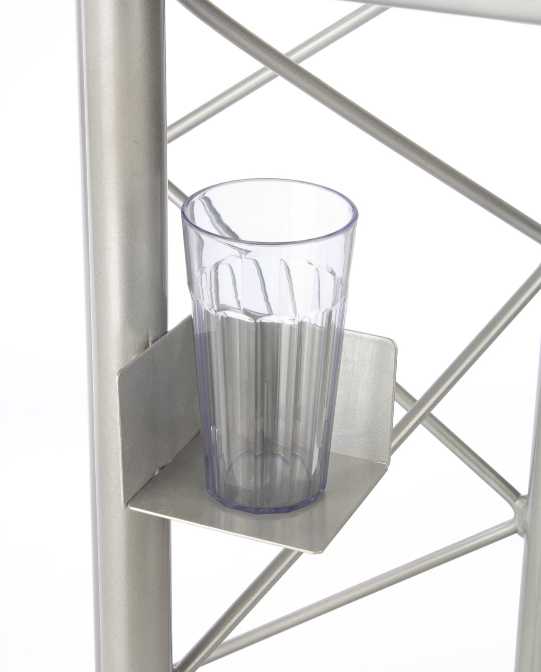 Economy 3-Post Metal Truss Lectern with Cup Holder Shelf, Silver, beverage shelf