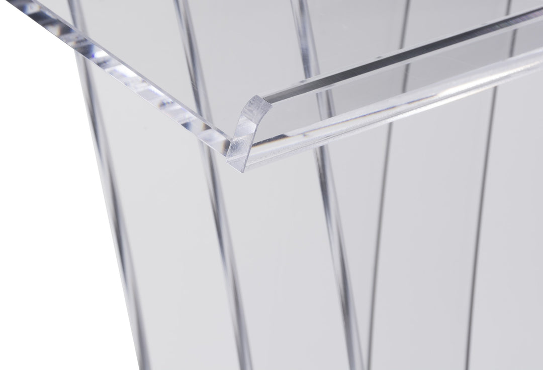 Contemporary Clear Acrylic Lectern with Three Upright Panels, reading lip detail