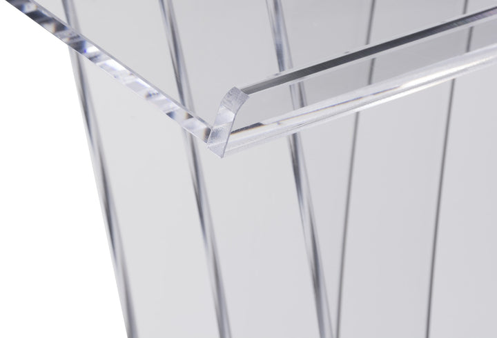 Contemporary Clear Acrylic Lectern with Three Upright Panels, reading lip detail