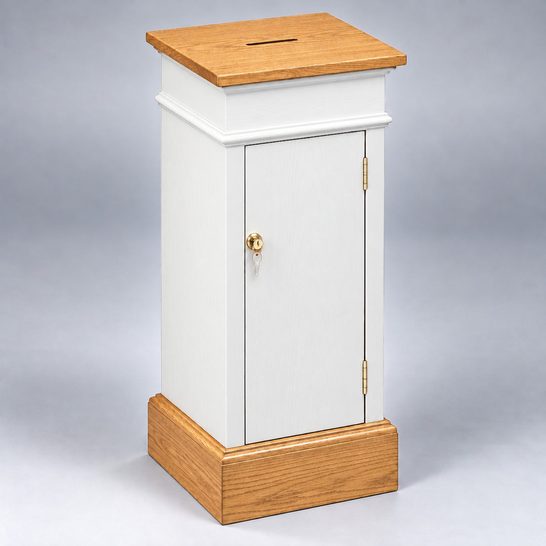 Solid Oak Colonial Tithe and Prayer Box: NO 80 in Light Oak, White w/Stained Top & Base #pdvariant