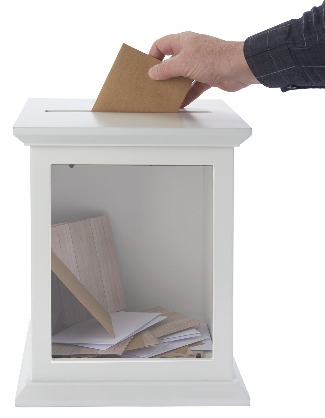 Tithe and Prayer Box with Acrylic Window, White, envelope going in the top slot