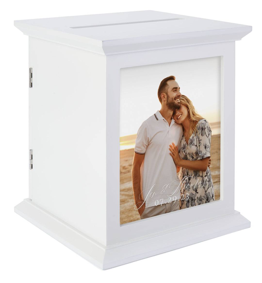 Tithe and Prayer Box with Acrylic Window, White, with a photo in the window