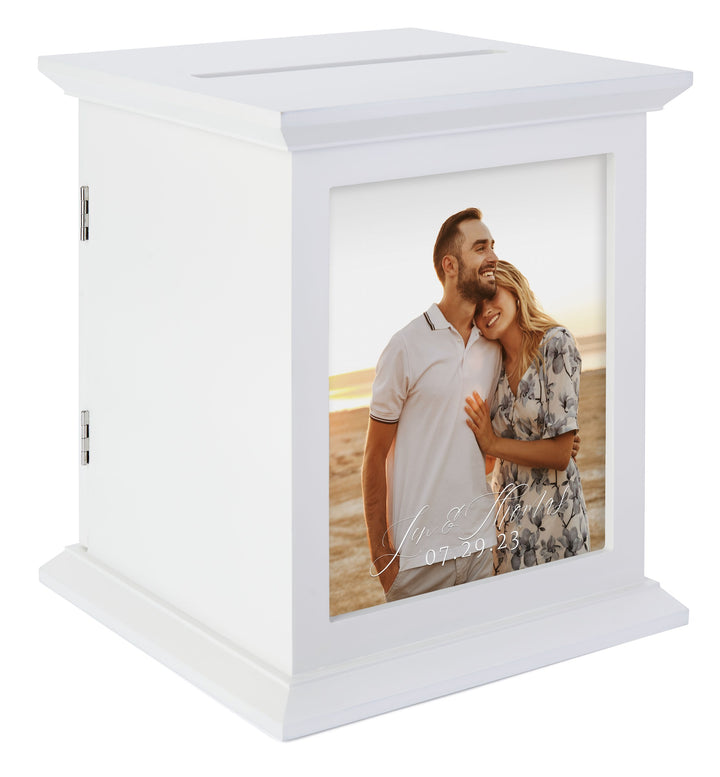 Tithe and Prayer Box with Acrylic Window, White, with a photo in the window