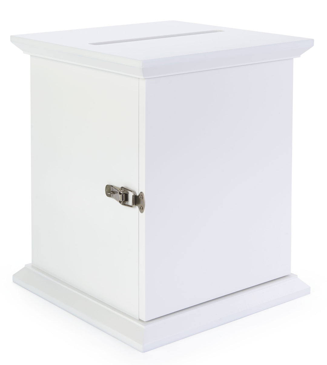 Tithe and Prayer Box with Acrylic Window, White, rear door latch