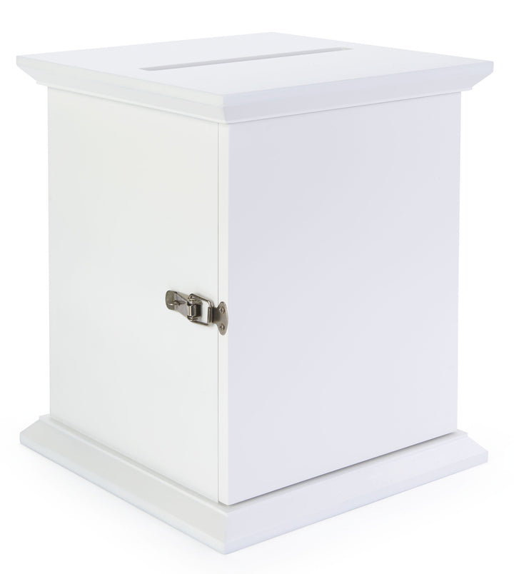 Tithe and Prayer Box with Acrylic Window, White, rear door latch