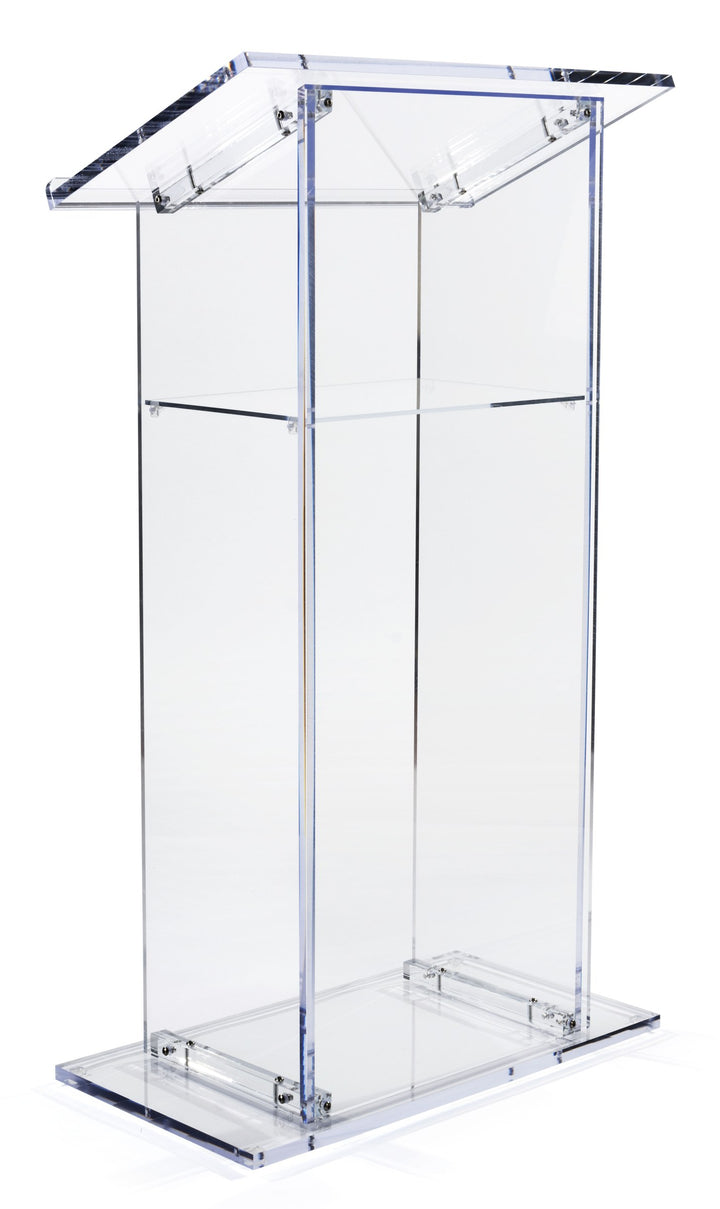 Traditional Acrylic Lectern with Shelf, clear, front view