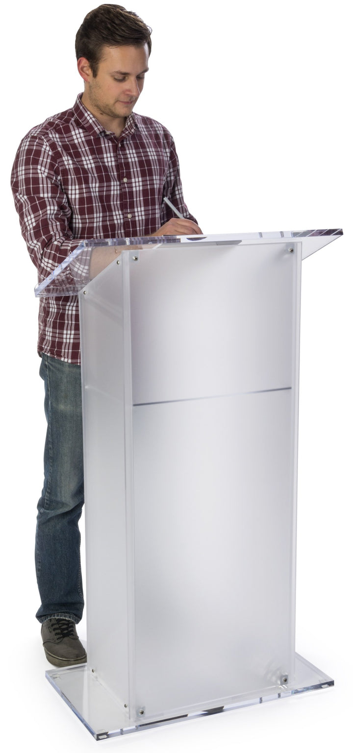 Traditional Acrylic Lectern with Shelf, frosted, in use