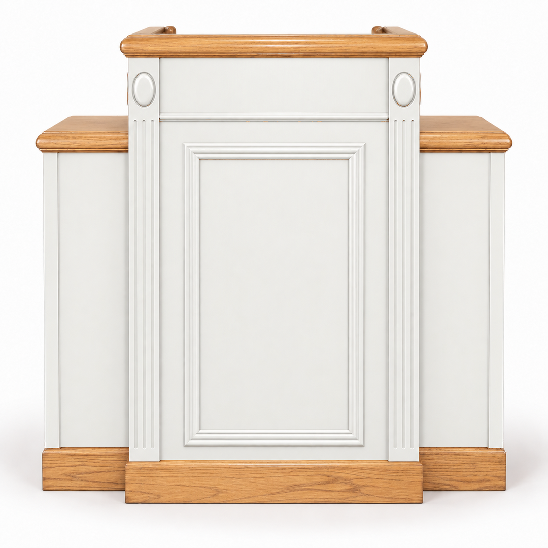Solid Oak Wing Pulpit: TWP-105 in Light Oak, White w/Stained Top & Base #pdvariant
