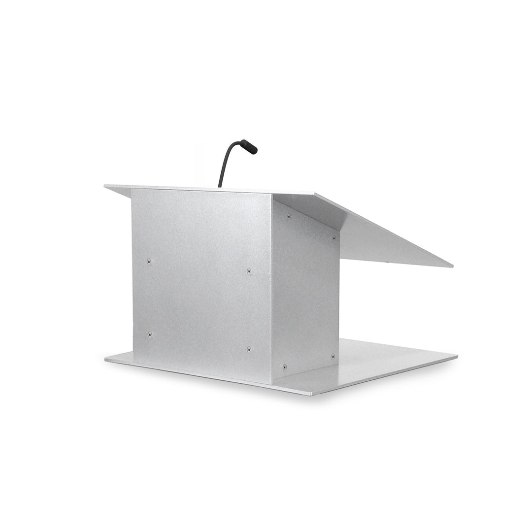Contemporary Table Top Lectern K-9, Angle View Light Aluminum Grey