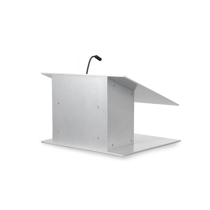 Contemporary Table Top Lectern K-9, Angle View Light Aluminum Grey