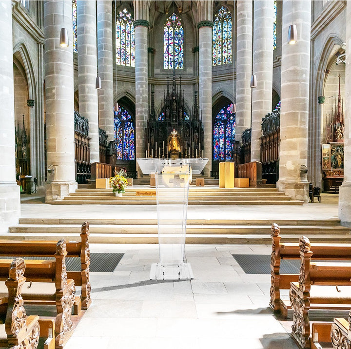 Vail Clear Acrylic Lectern with Tapered Body, in a church