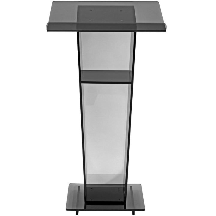 Vail Gray Acrylic Lectern with Tapered Body, speaker side with shelf