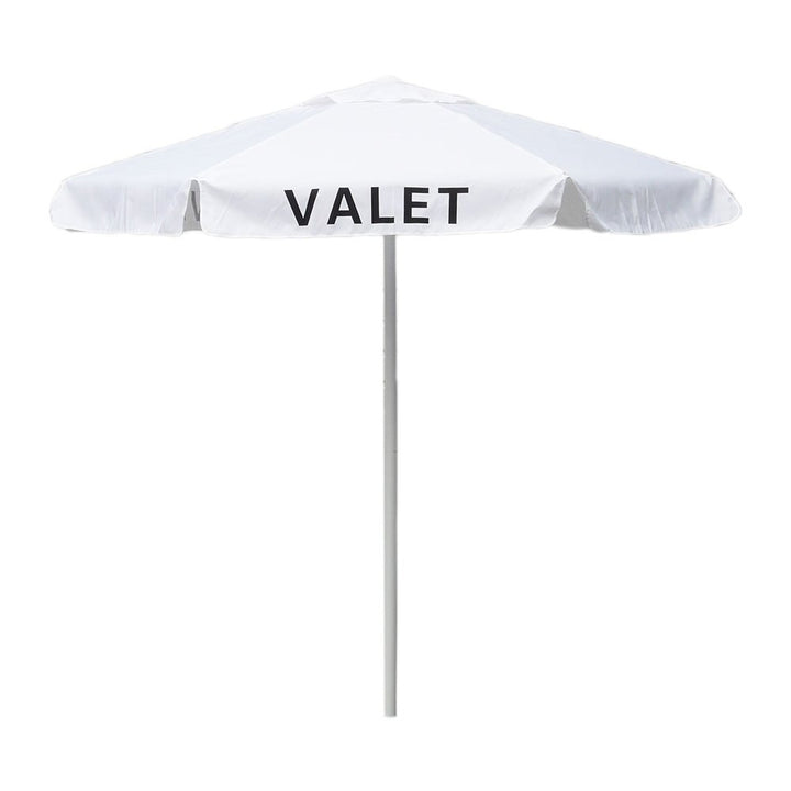 6 Foot Valet Podium Umbrella, Aluminum Frame, Black, Red, or White, white, printed valet