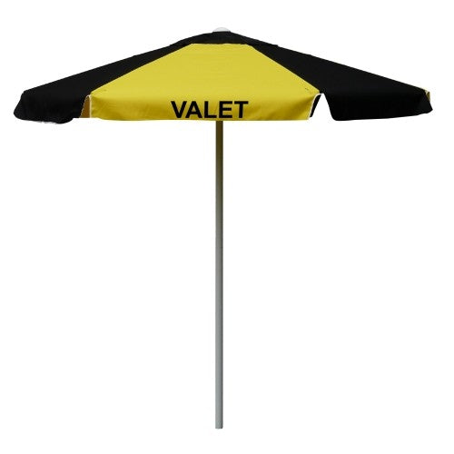 6 foot valet podium umbrella, black and yellow, printed VALET