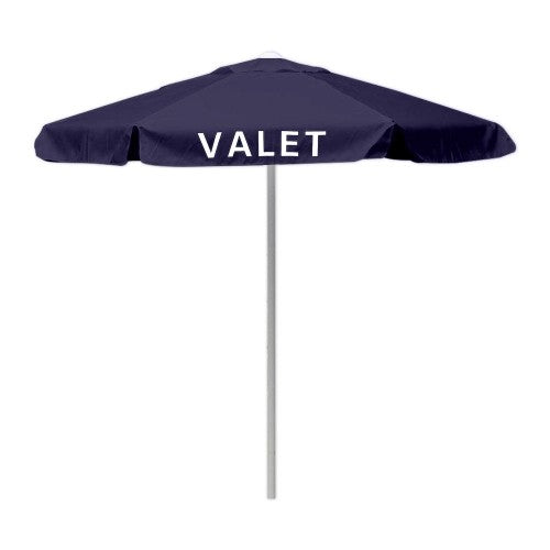 6 foot valet podium umbrella, navy blue, printed VALET
