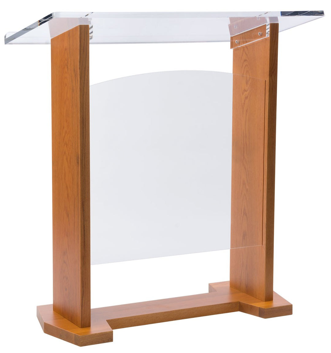 Wood and Acrylic Pulpit with Cross or Plain Front Panel, Light Oak, plain front panel