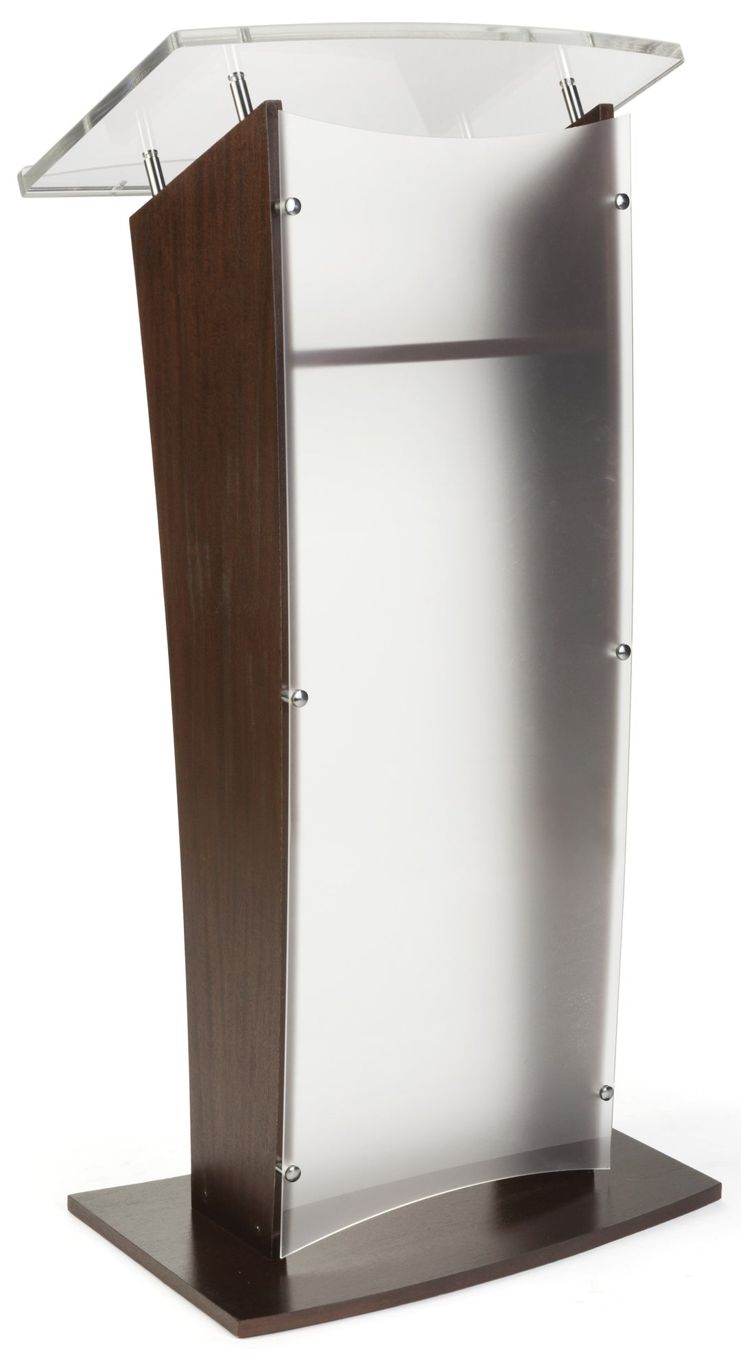 Wood Lectern with Frosted Acrylic Front Panel and Top, mahogany, front view