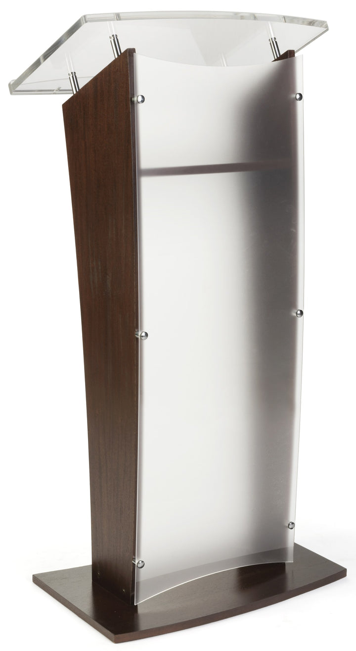 Wood Lectern with Frosted Acrylic Front Panel and Top, mahogany, front view