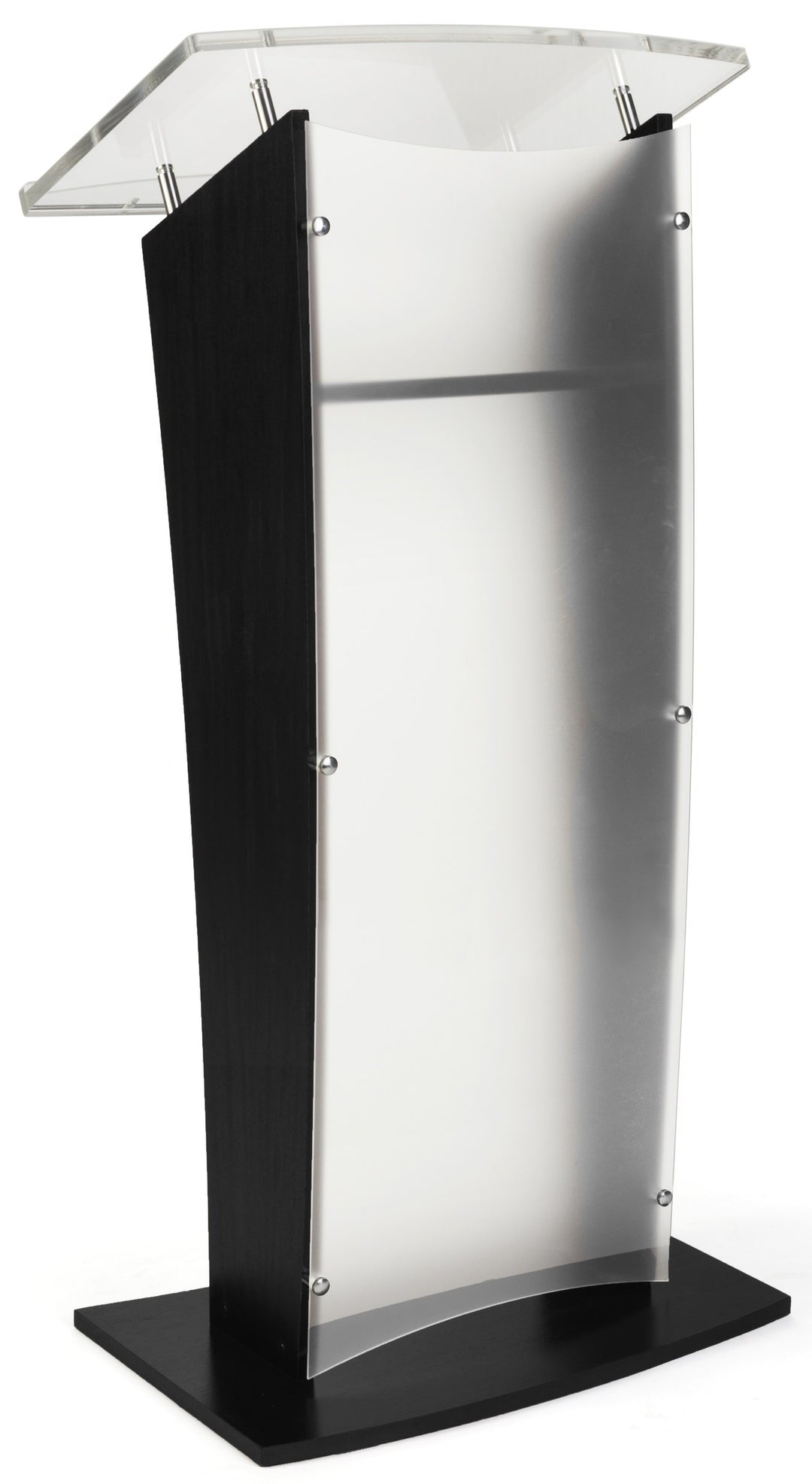 Wood Lectern with Frosted Acrylic Front Panel and Top, black, front view