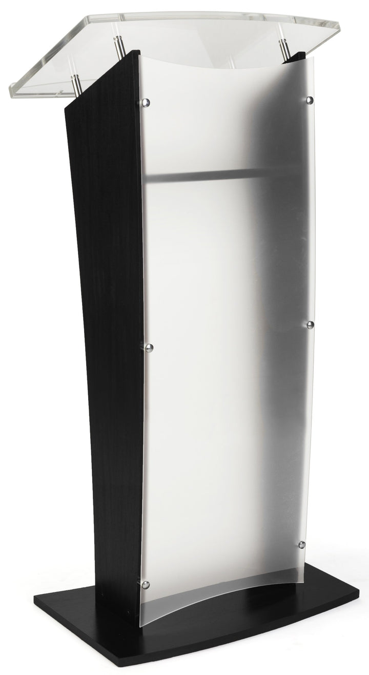 Wood Lectern with Frosted Acrylic Front Panel and Top, black, front view