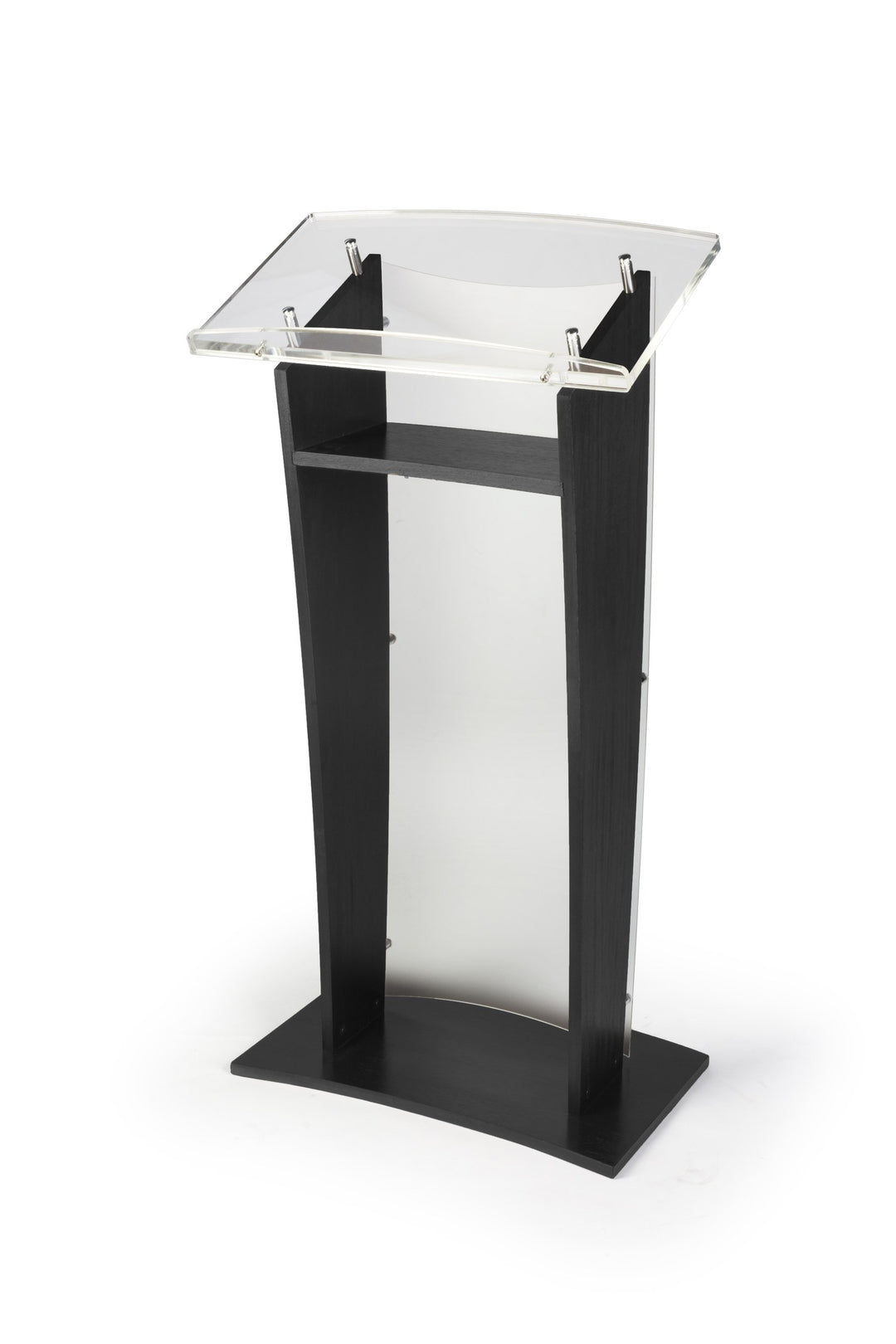 Wood Lectern with Frosted Acrylic Front Panel and Top, black, speaker side with shelf