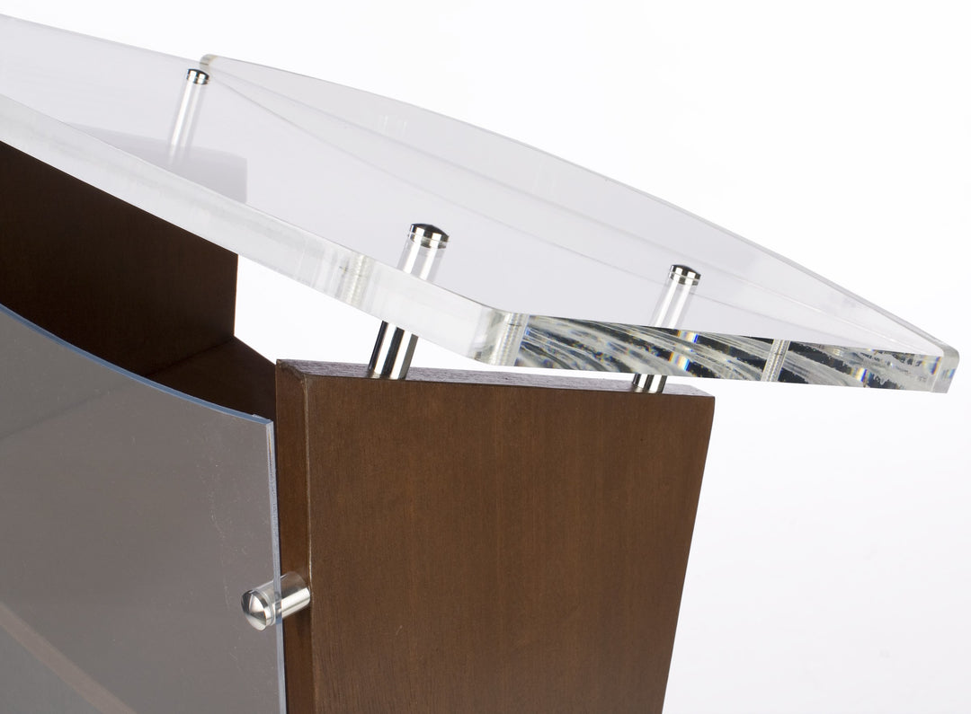 Wood Lectern with Frosted Acrylic Front Panel and Top, mahogany, acrylic top detail