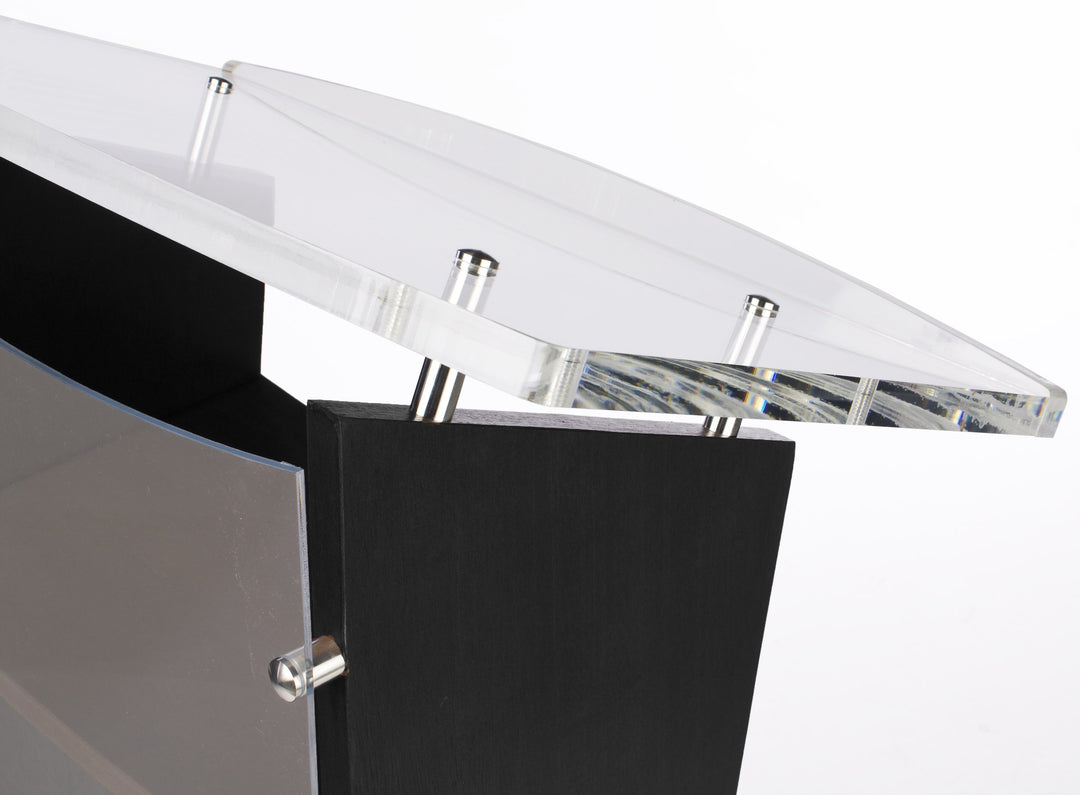 Wood Lectern with Frosted Acrylic Front Panel and Top, black, acrylic top detail
