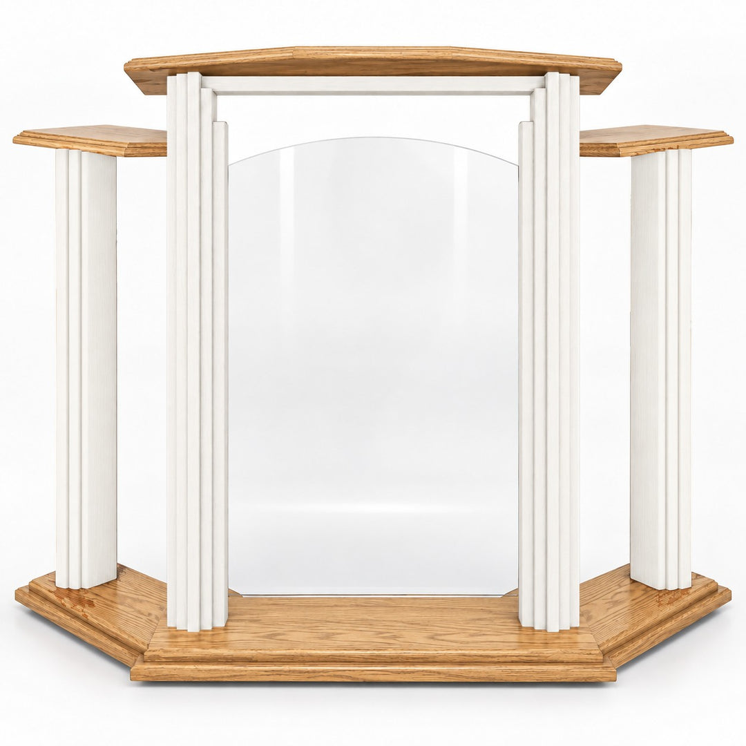 Wood & Acrylic Pulpit with Wings [702 Proclaimer] in Light Oak, White w/Stained Top & Base, Clear Acrylic #pdvariant
