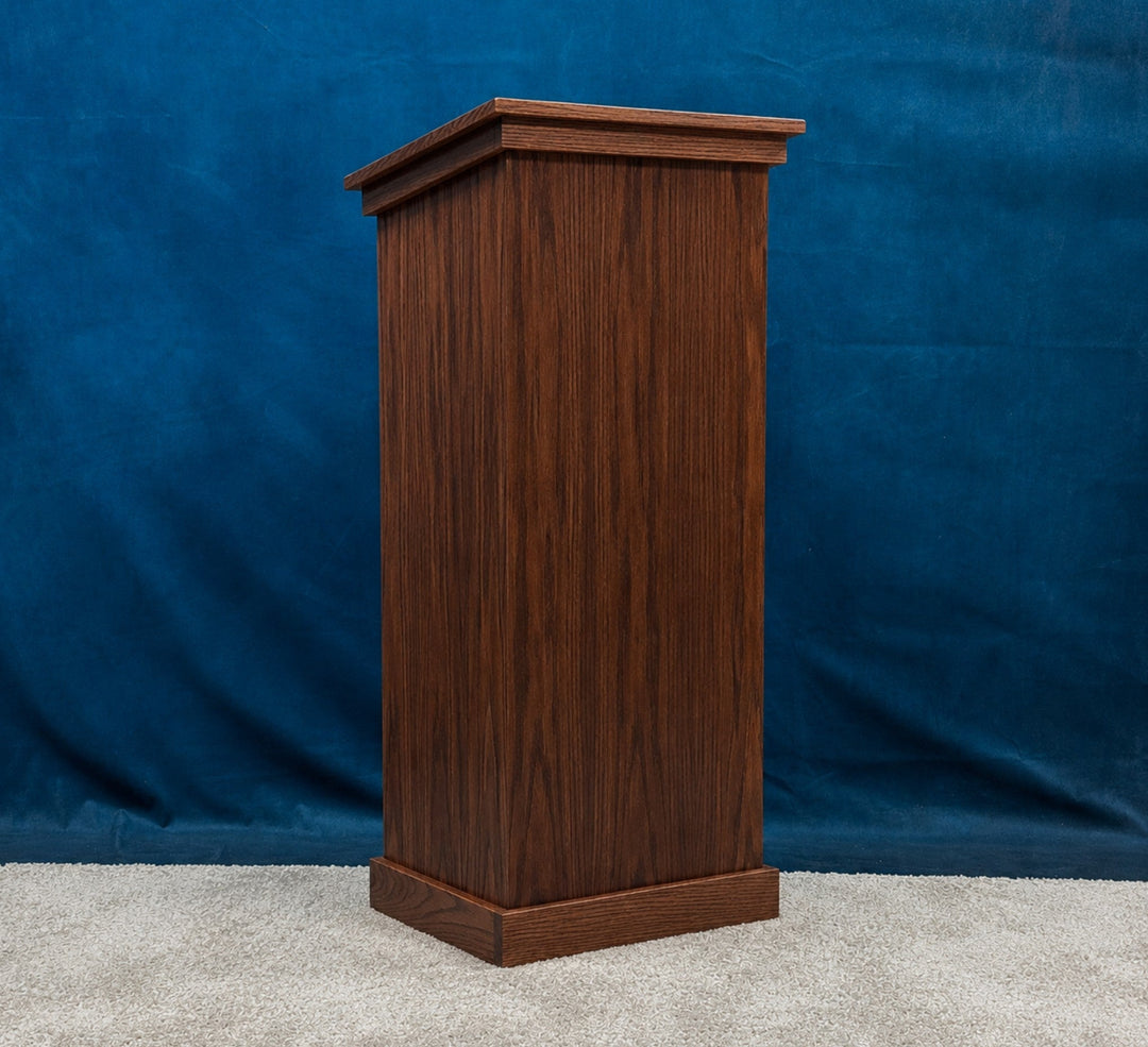 Portable oak podium in oak with red mahogany stain