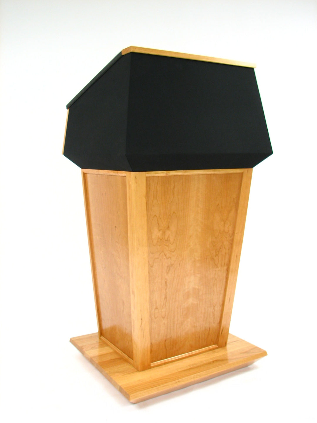 Presidential lectern in cherry with natural clear finish and black fabric top