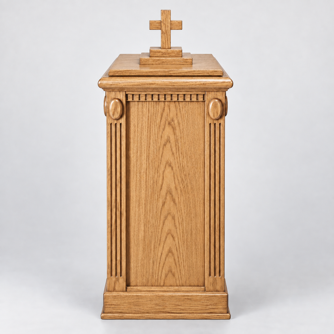 TBF-100 solid oak baptismal font — Light Oak #35