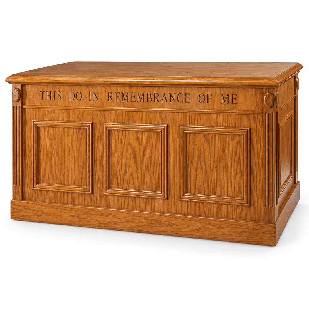 TCT-105 solid oak closed communion table — Medium Oak #43