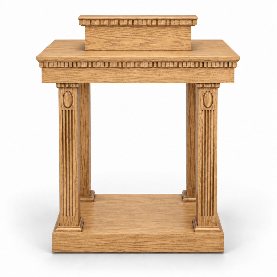 TOP-120 solid oak open tiered pulpit — Light Oak #35