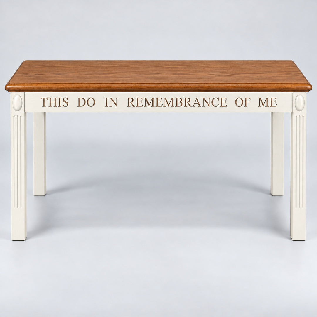 TOT-602 communion table — Medium Oak #43 with white two-tone finish
