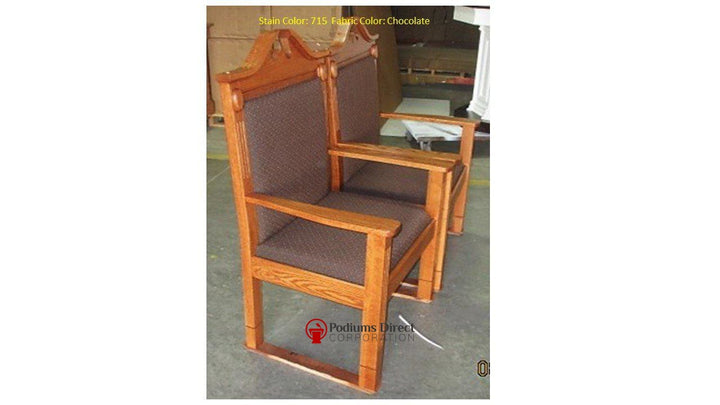 TPC-296 scroll top clergy chair: two side chairs, side view, 715 Yellow Birch stain, brown fabric