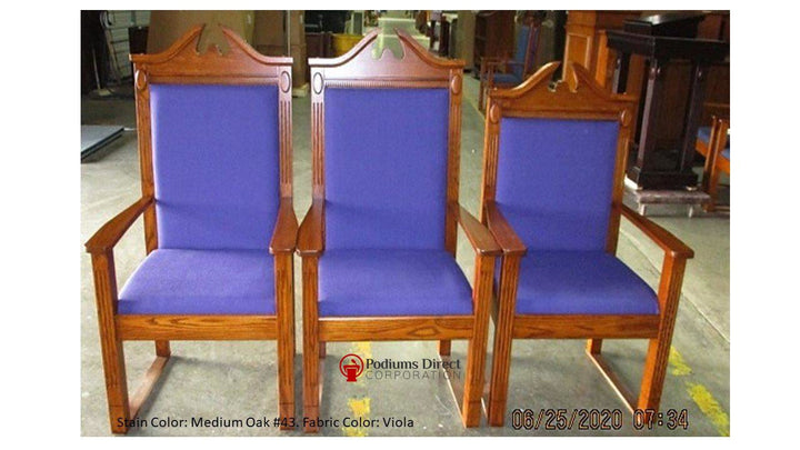 TPC-296 scroll top clergy chair: set of three, front view, Medium Oak 