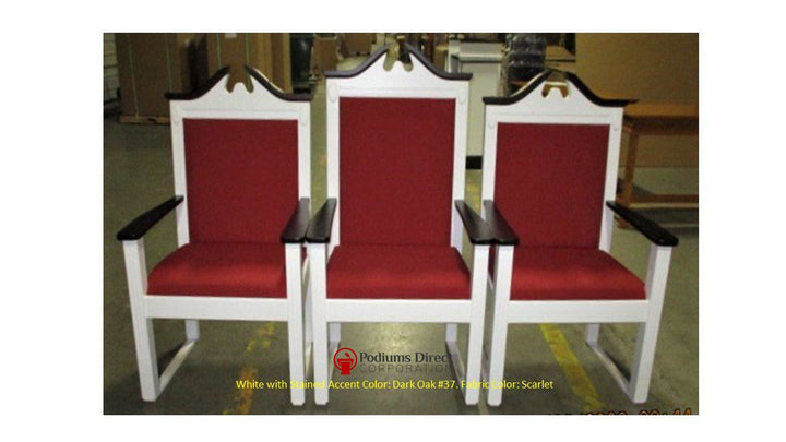 TPC-603 two-tone scroll top clergy chair: set of three, front view, white frame with Dark Coffee 