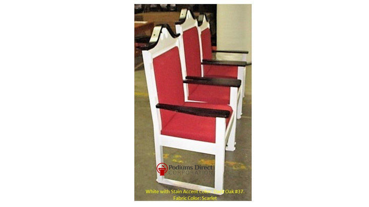TPC-603 two-tone scroll top clergy chair: set of three, side view, white frame with Dark Coffee 