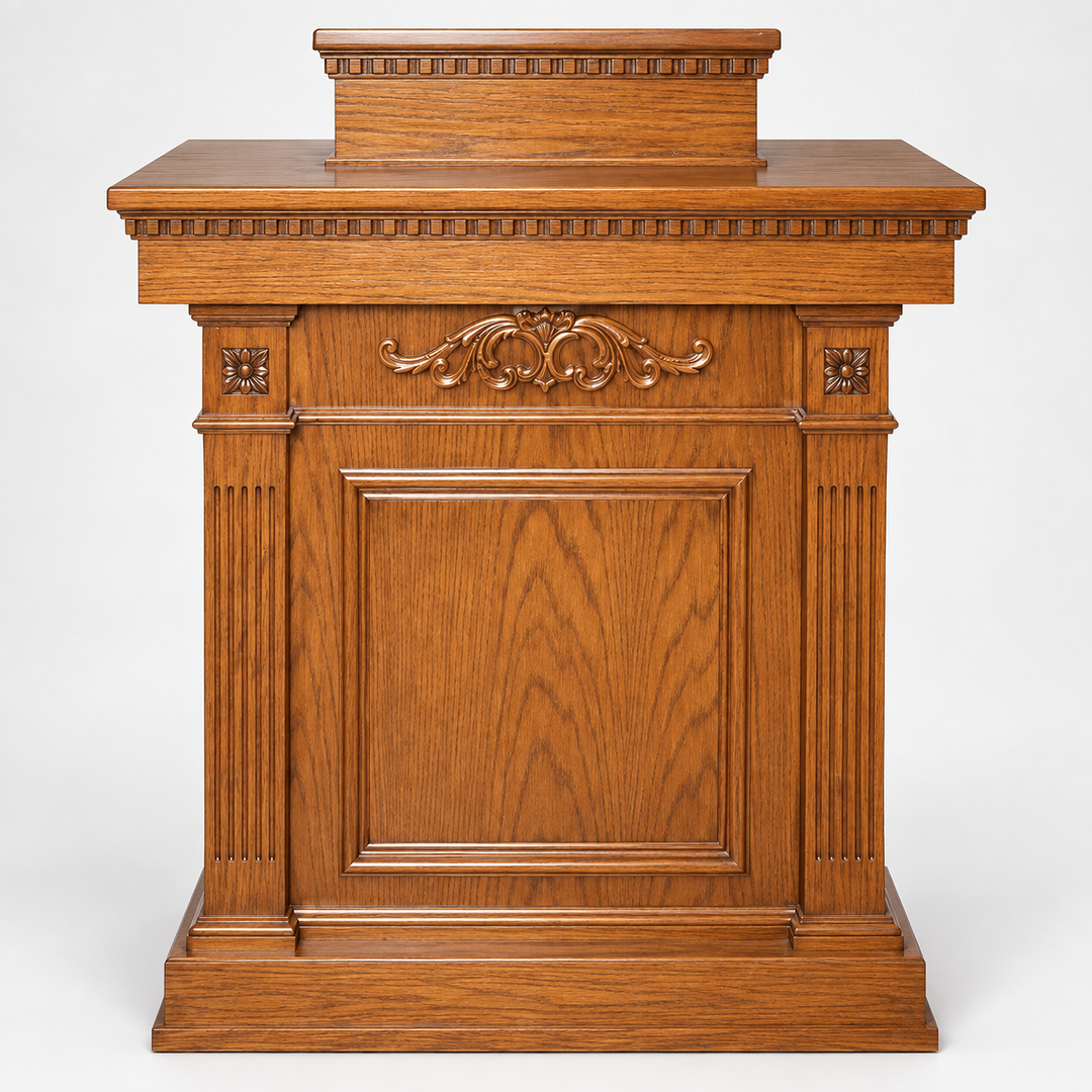 TSP-120 solid oak tiered pulpit — Medium Oak 