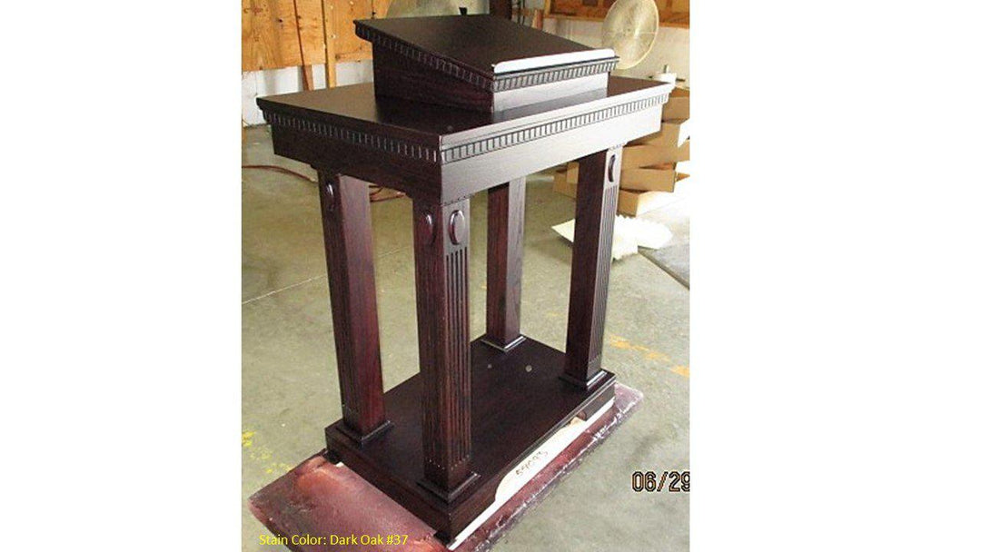 Church Wood Pulpit Open Tiered TOP-120-Church Solid Wood Pulpits, Podiums and Lecterns-Back Angle View-Podiums Direct