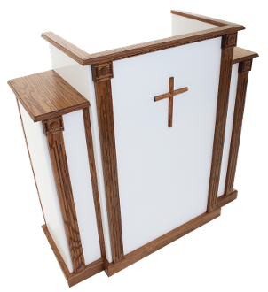 Church Wood Pulpit White w/Cross, Fluting & Scrollwork 900-W-Top View-Church Solid Wood Pulpits, Podiums and Lecterns-Podiums Direct