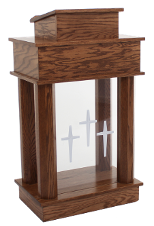 Wood with Acrylic Column Pulpit 810 Exhorter-Angle View-Wood With Acrylic Pulpits, Podiums and Lecterns-Podiums Direct