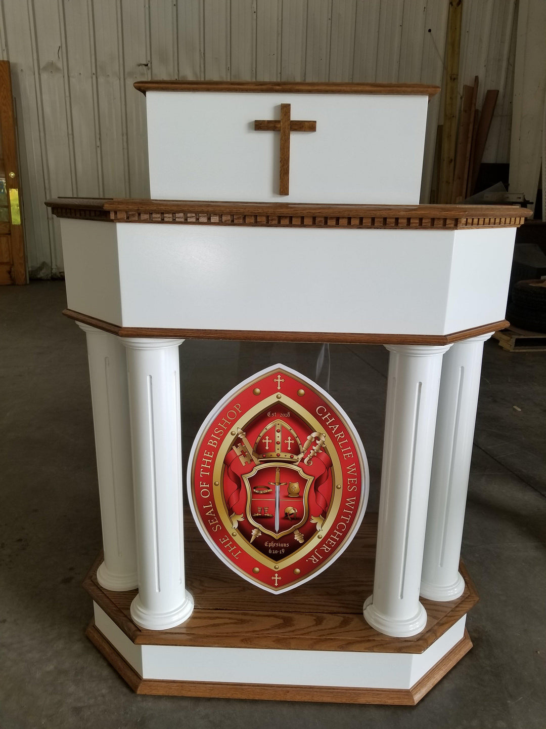 Wood with Acrylic Pulpit 830W-Logo-Wood With Acrylic Pulpits, Podiums and Lecterns-Podiums Direct