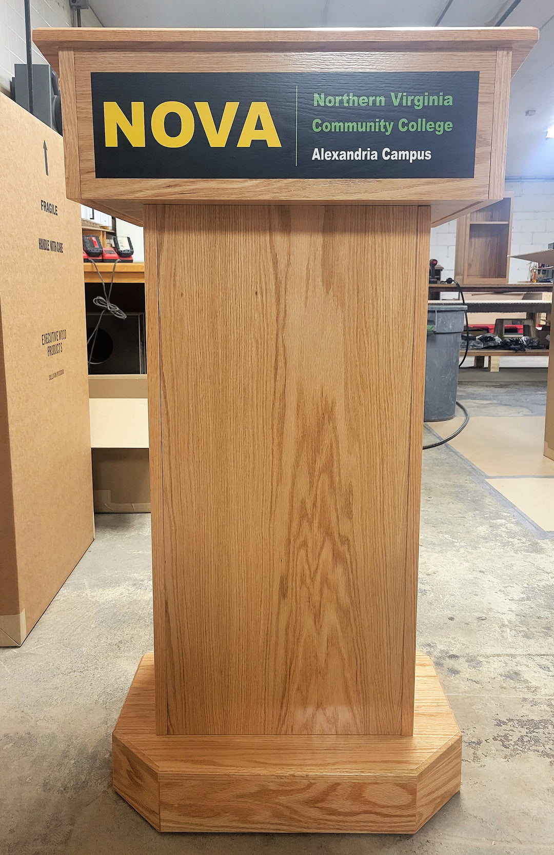 Handcrafted Solid Hardwood Lectern SNT244 Senator-Angle Light Oak with Logo-Handcrafted Solid Hardwood Pulpits, Podiums and Lecterns-Podiums Direct