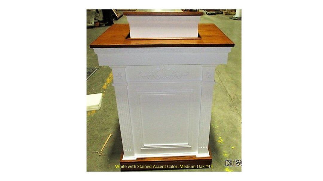 Church Wood Pulpit Colonial Tiered TSP-620- Front White with Medium Oak 43-Church Solid Wood Pulpits, Podiums and Lecterns-Podiums Direct