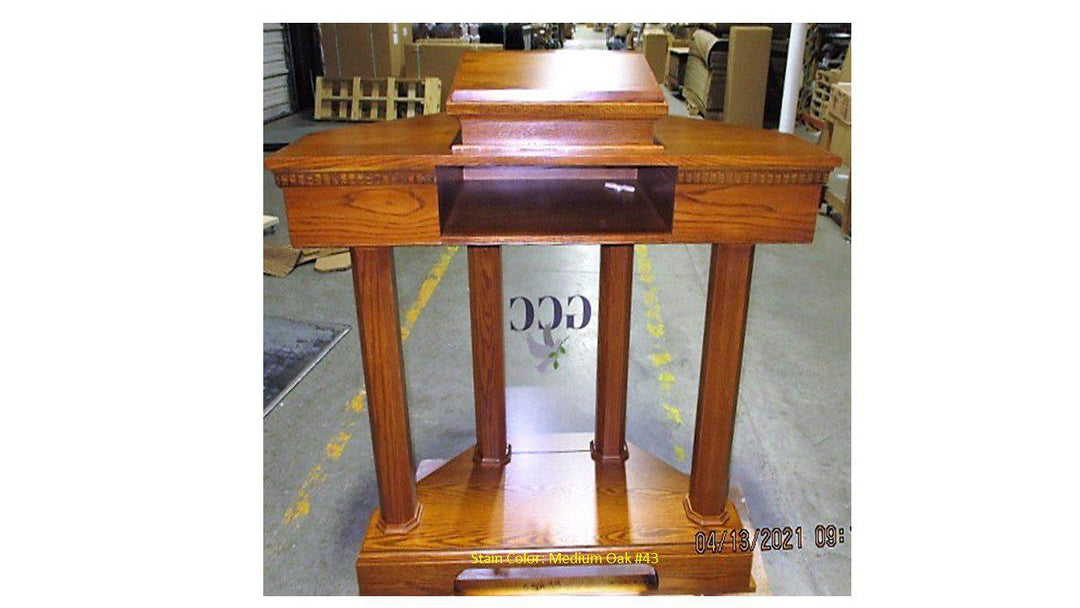 Wood with Acrylic Pulpit Custom No 6-Back Medium Oak 43-Wood With Acrylic Pulpits, Podiums and Lecterns-Podiums Direct