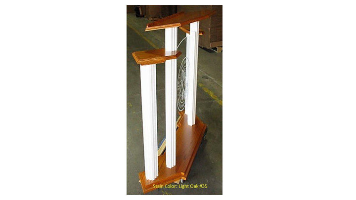 Wood with Acrylic Pulpit w/Wings 702W Proclaimer-Side View with Logo-Wood With Acrylic Pulpits, Podiums and Lecterns-Podiums Direct